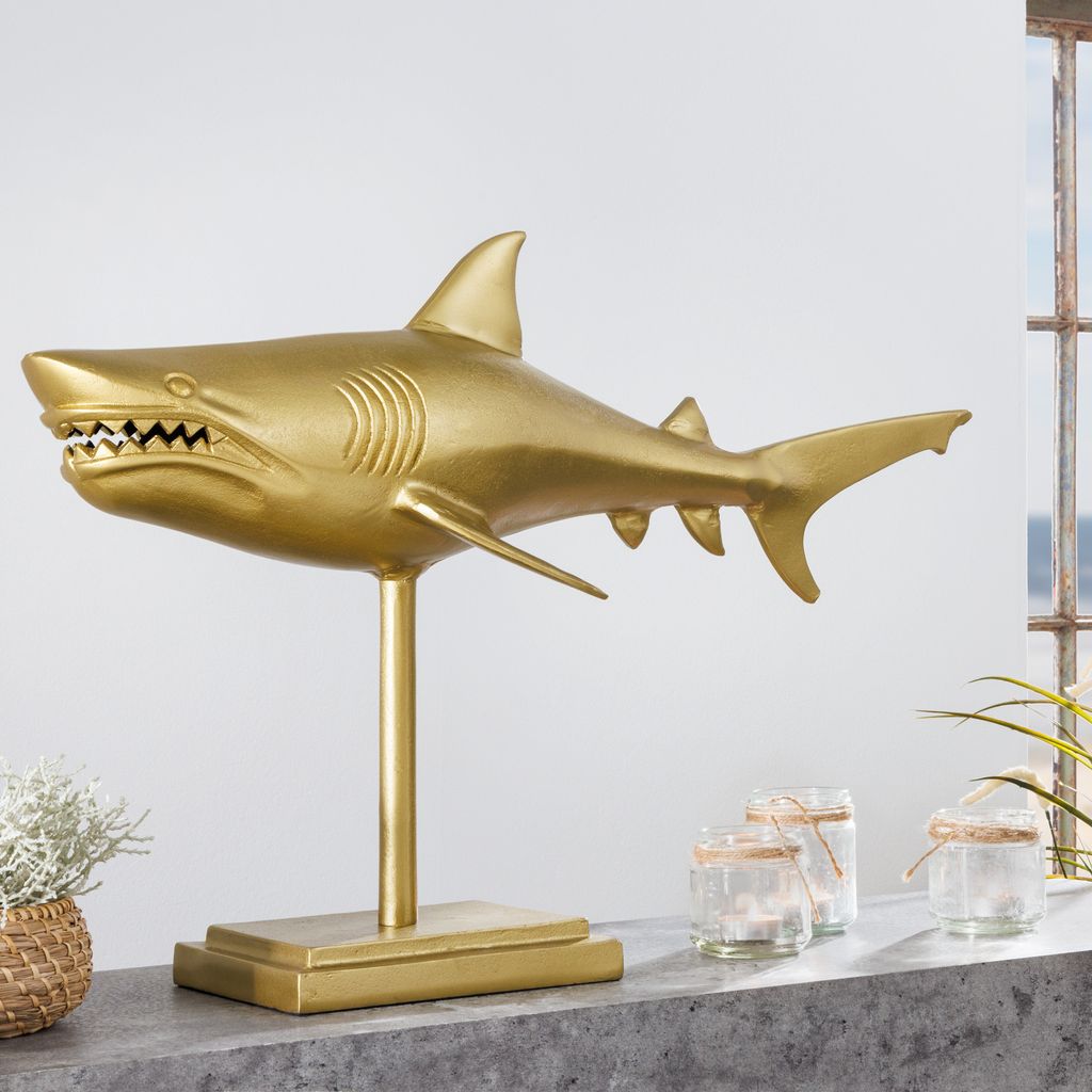 riess-ambiente Skulptur HAI 68cm gold Metall Haifisch Produktbild 