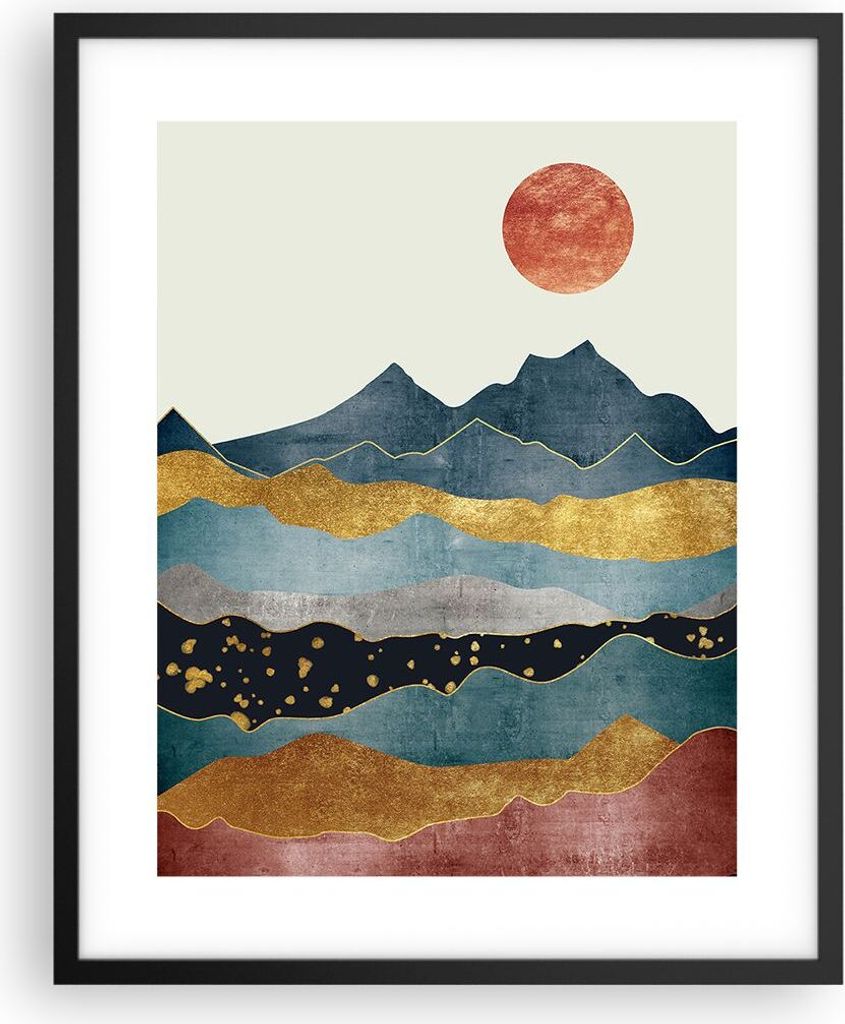 Gerahmtes Poster - Schwarzer Rahmen - Osten Sonne Berge - 40x50 cm - Wand Bild - Wanddeko - Wandbilder - Kunstposter - Wandposter - Bilderrahmen - ...