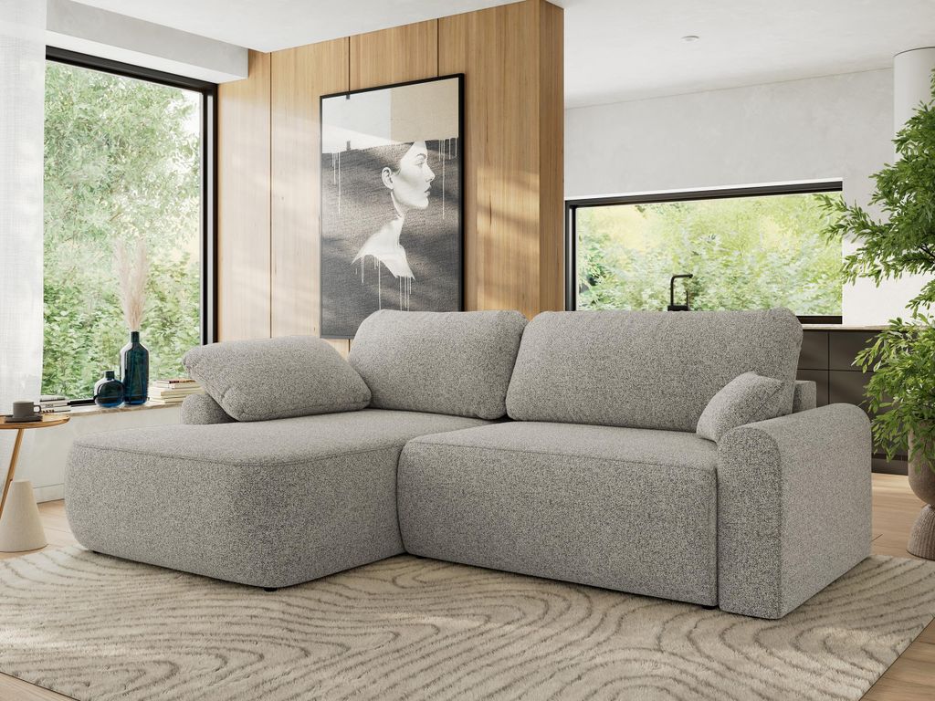 MKS MEBLE Ecksofa CUBO L-form, lose Kissen, Ecksofa 273x187x100 cm mit Schlaffunktion, Bettkasten - Hellgrau Struktur - Links Seite