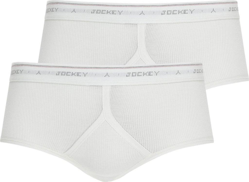 Jockey Herren Slips, 2er Pack - Classic Baumwolle Rib Y-Front Sport Brief, Doppelripp, Baumwolle, einfarbig Weiß S