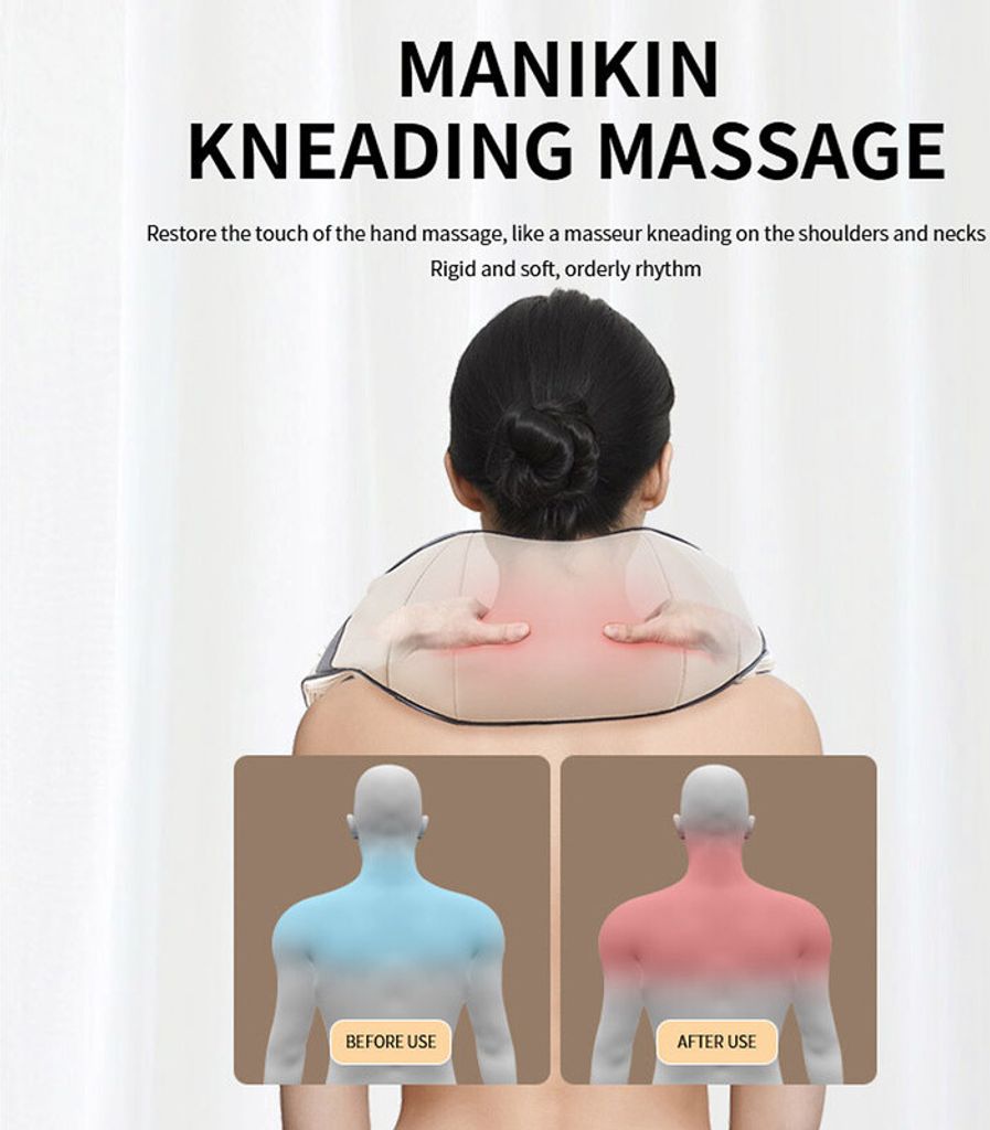(Schwarz)Nackenmassagegerät mit Wärme, Rückenmassagegerät für Frauen, Männer, Tiefengewebe-Knet-Schultermassagegerät, Massagekissen für Nac...