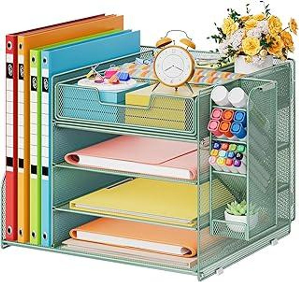 Marbrasse Schreibtisch Organizer mit Aktenhalter,4-Tier Briefablage Ablagefächer,Fachschubladen,Hängen Stifthalter,Mesh Schreibtisch Papier Ablag...