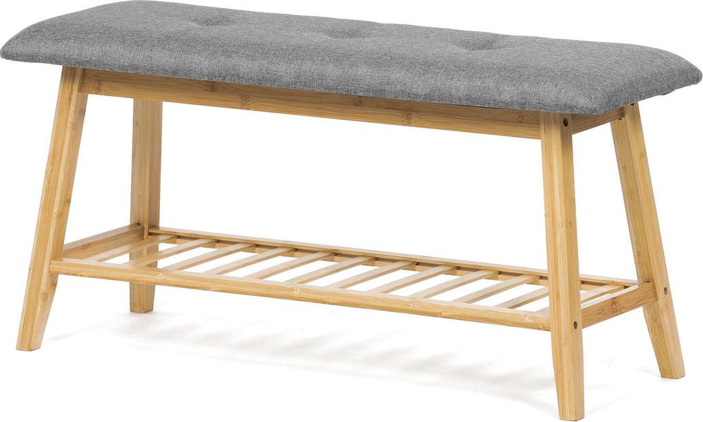 Schuhablage / Hocker Autronic Schuhablage / Hocker, Regal, Bambus massiv, naturfarben, Stoff grau (DR-N1012 GREY2)