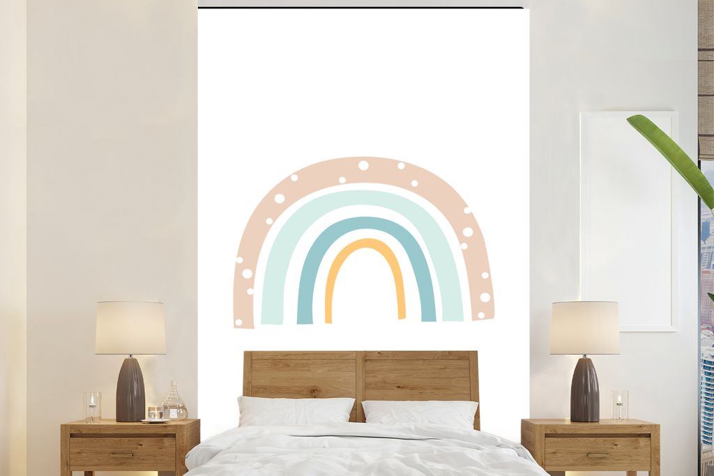 MuchoWow Fototapete für Wohnzimmer oder Schlafzimmer Wandtapete Vinyl Motivtapete Regenbogen - Kinder - Pastell - Tupfen - Baby - 160x240 cm - K...