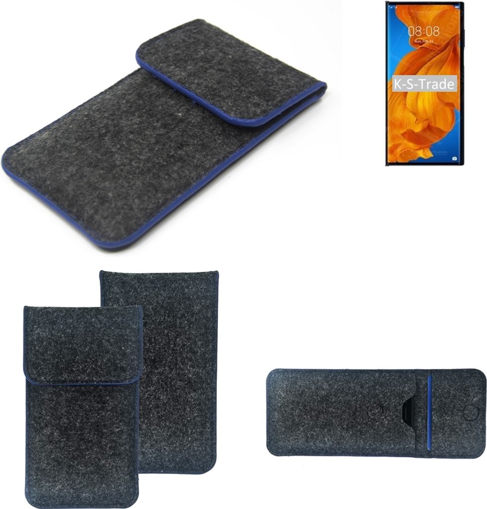 K-S-Trade Handy-Hülle Schutz-Hülle kompatibel mit Huawei Mate Xs Filztasche Pouch Tasche Case Sleeve Filzhülle dunkelgrau, blauer Rand