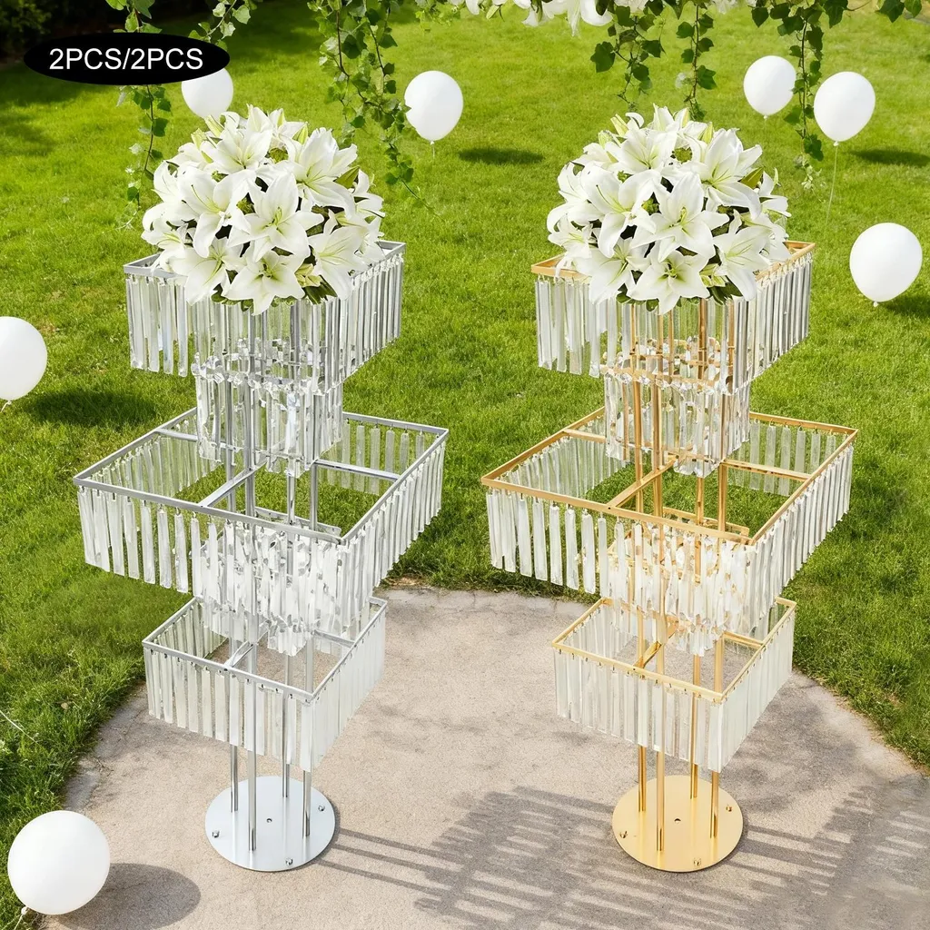 Support de Table pour Fleurs à 5 Niveaux Réglables en Argent - Lot 2