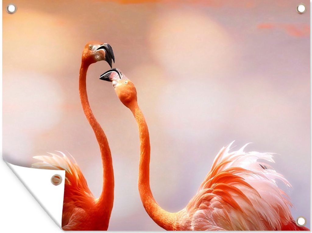 MuchoWow 120x90 cm Outdoor-Poster Gartendeko Sichtschutz Garten Poster für den Garten Küssende Flamingos