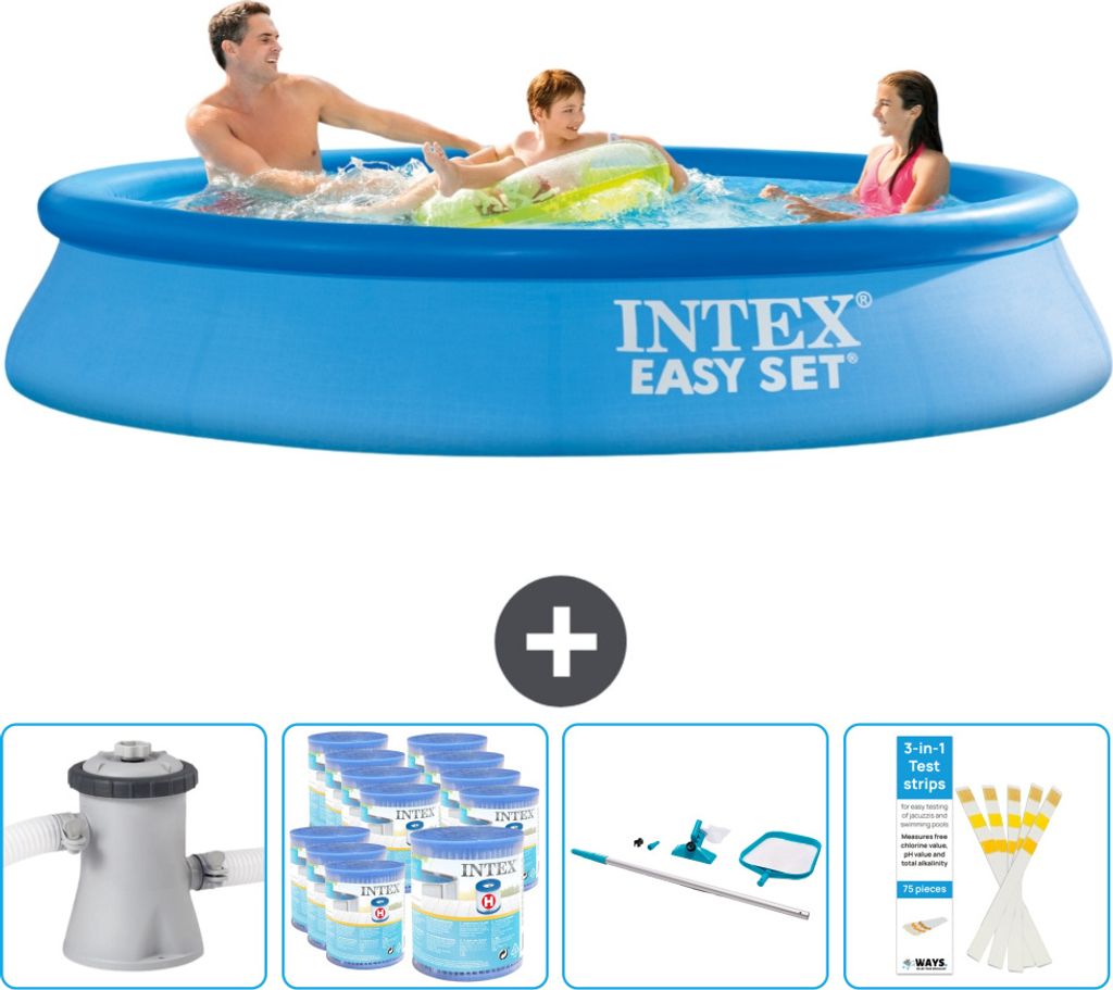 Intex runder aufblasbarer Easy Set-Schwimmpool – 305 x 61 cm – Blau – inklusive Pumpe Filter - Reinigungskit - Teststreifen