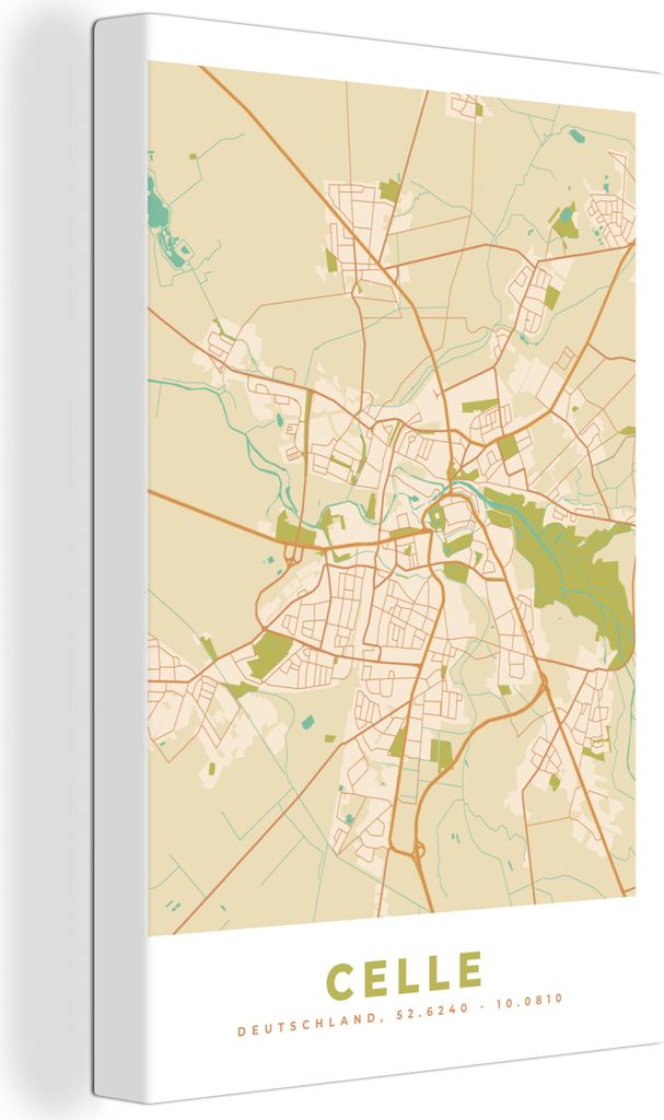 OneMillionCanvasses - Leinwandbilder - 90x140 cm, Celle - Karte - Vintage - Stadtplan, Wandbilder Kunstdruck Wanddekoration - Foto auf Leinwand -...