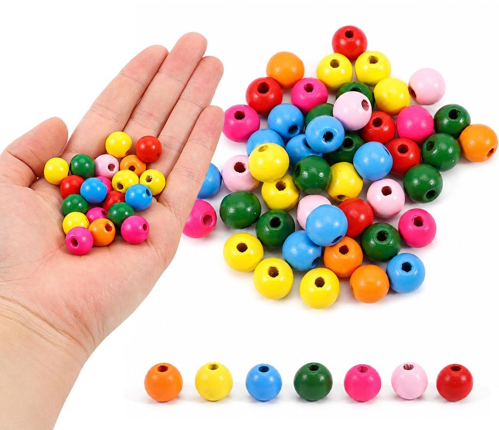 500 bunte Holzkugeln 12 mm zum Auffädeln für DIY-Schmuck