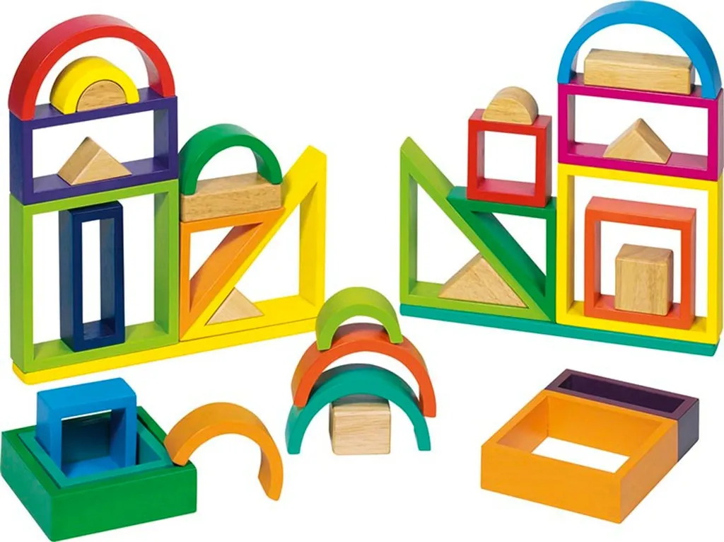 Blocs de Construction en Bois Colorés 38 Pièces - Design Fantaisie Goki