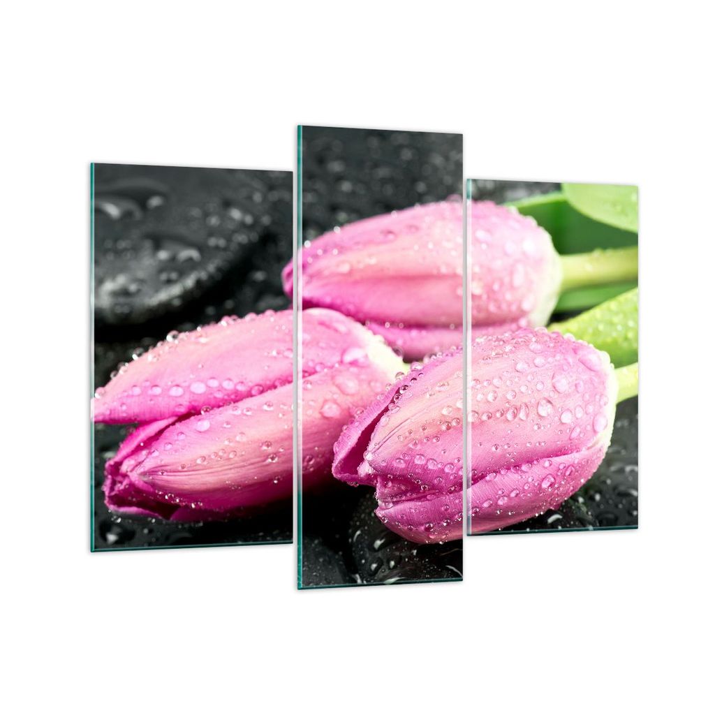 Bilder auf glas - Tulpen Tau Steine Pflanze - 130x100cm - Glasbilder - Wandbilder - Kunstdruck - zum Aufhängen bereit - Wanddekoration aus Glas - ...