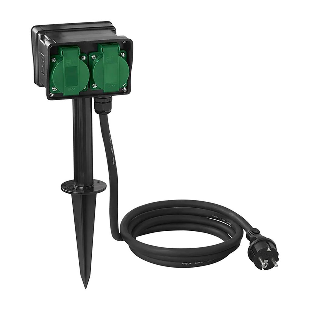 Gartensteckdose Schuko 4-fach mit Erdspieß 2m 3x2,5mm² Außensteckdose IP44