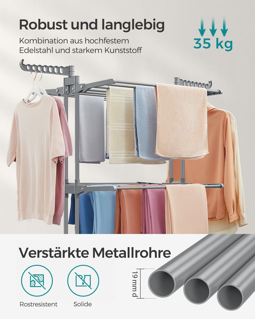 SONGMICS Wäscheständer, Standtrockner 4 Ebenen, mit Rollen, Produktbild 4
