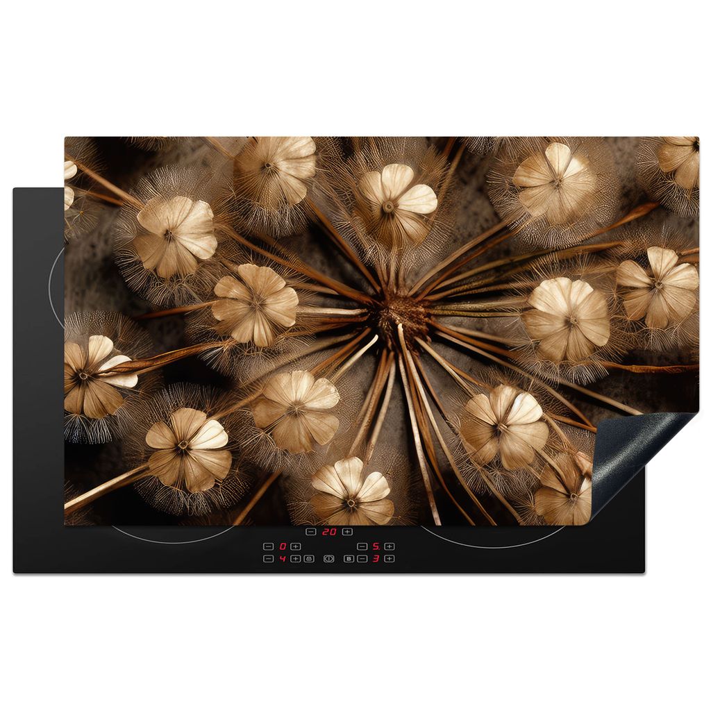 KitchenYeah Herdabdeckplatte Trockenblumen - Braun - Natur , 83x51cm, Küche Deko, Glaskeramikkochfeld Herdabdeckung, Abdeckplatte fùr Kochfeld