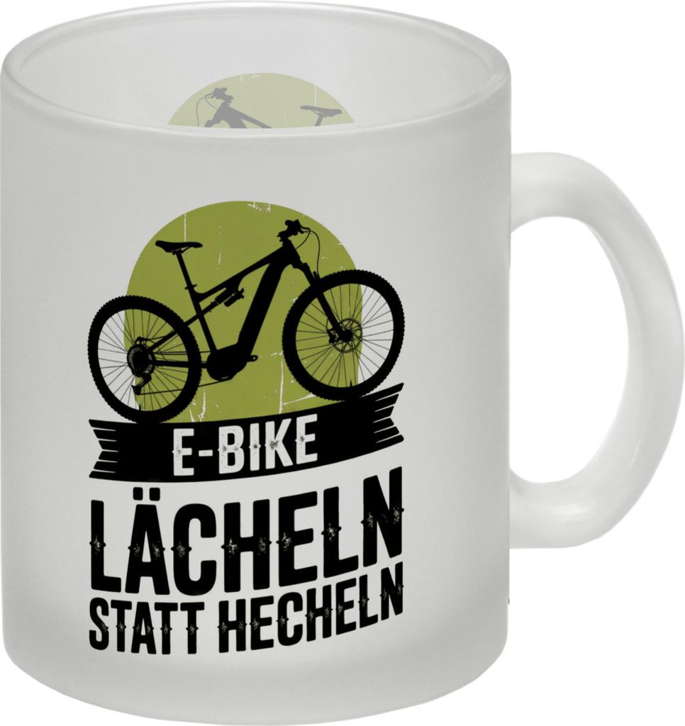 E-Bike Lächeln statt hecheln Vintage-Design Glas Tasse für Biker