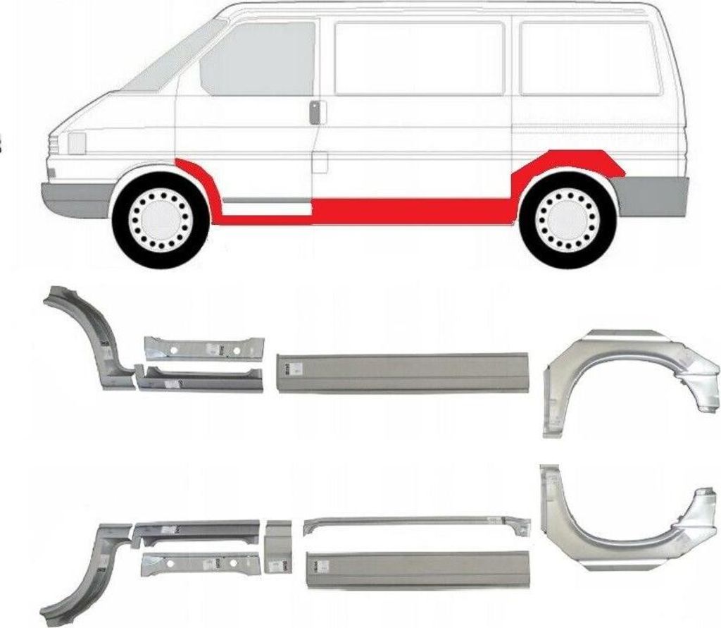 Volkswagen T4 Kurz und Mittel Reparaturblech Schweller Set Produktbild 