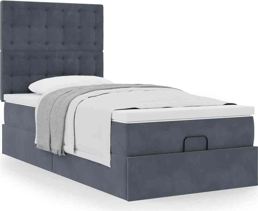"2026 Promotion" Ottoman-Bett Schlafzimmer - mit Matratzen - Dunkelgrau - 100x200 cm - Samt - Polsterbett CC17266