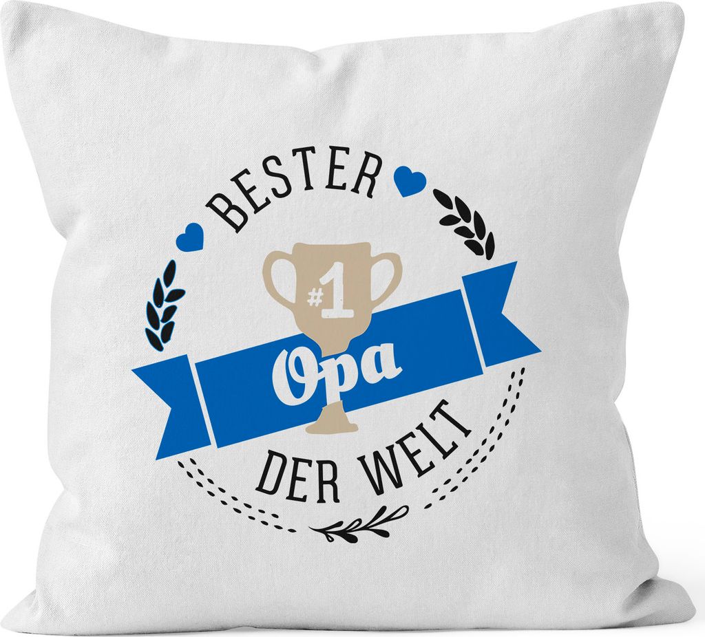 Kissenbezug bester Opa der Welt Geschenk für Opa Baumwolle MoonWorks weiß 40cm x 40cm
