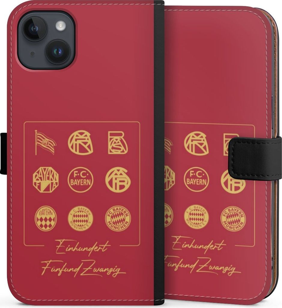 DeinDesign Klapphülle für Apple iPhone 14 Plus Handytasche Lederhülle Tasche FC Bayern München Fanartikel FCB 125 Jahre