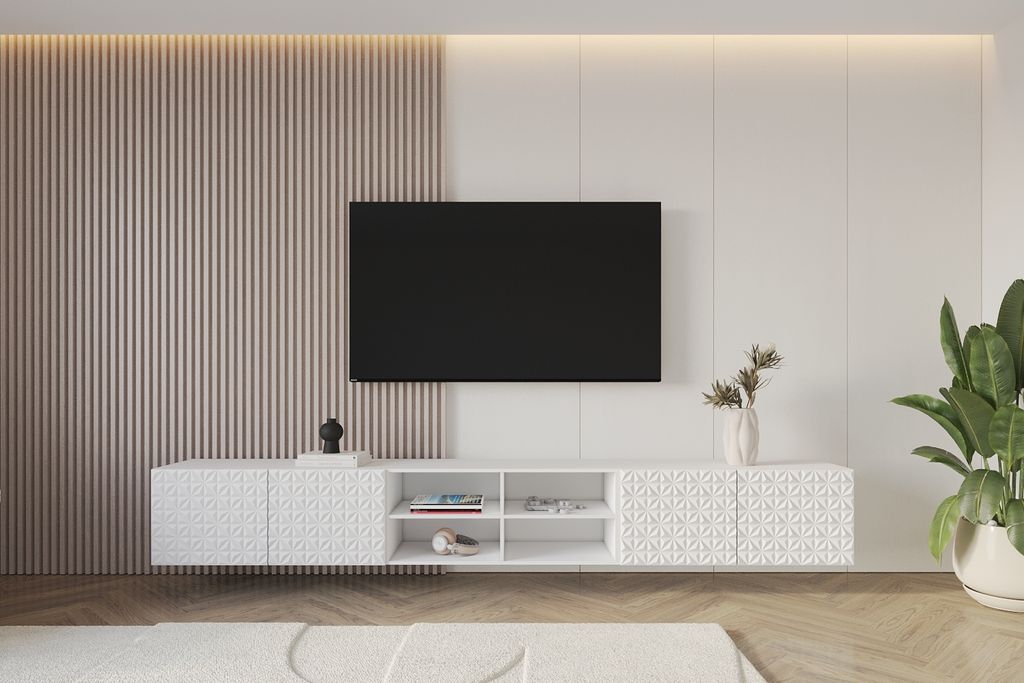 ALTDECOR TV-Schrank VIRA-W mit Gefrästen Fronten 3x100x40x40 Lowboard hängend, TV Möbel, TV Cabinet, Fernsehtisch, Fernsehschrank, TV Kommode, T...