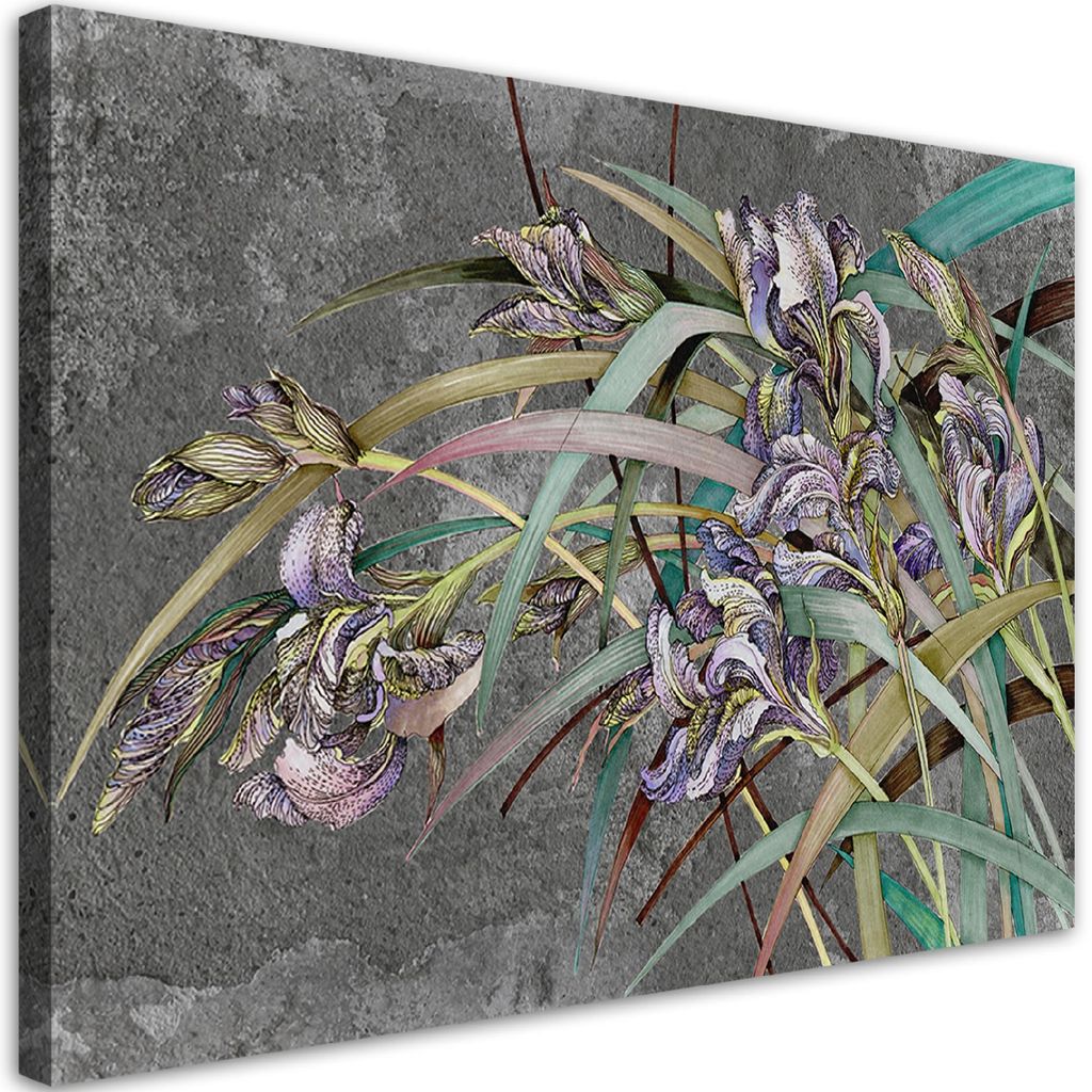 Leinwandbild Blumen Schwertlilien im Wind 120x80 Feeby Grau Produktbild 