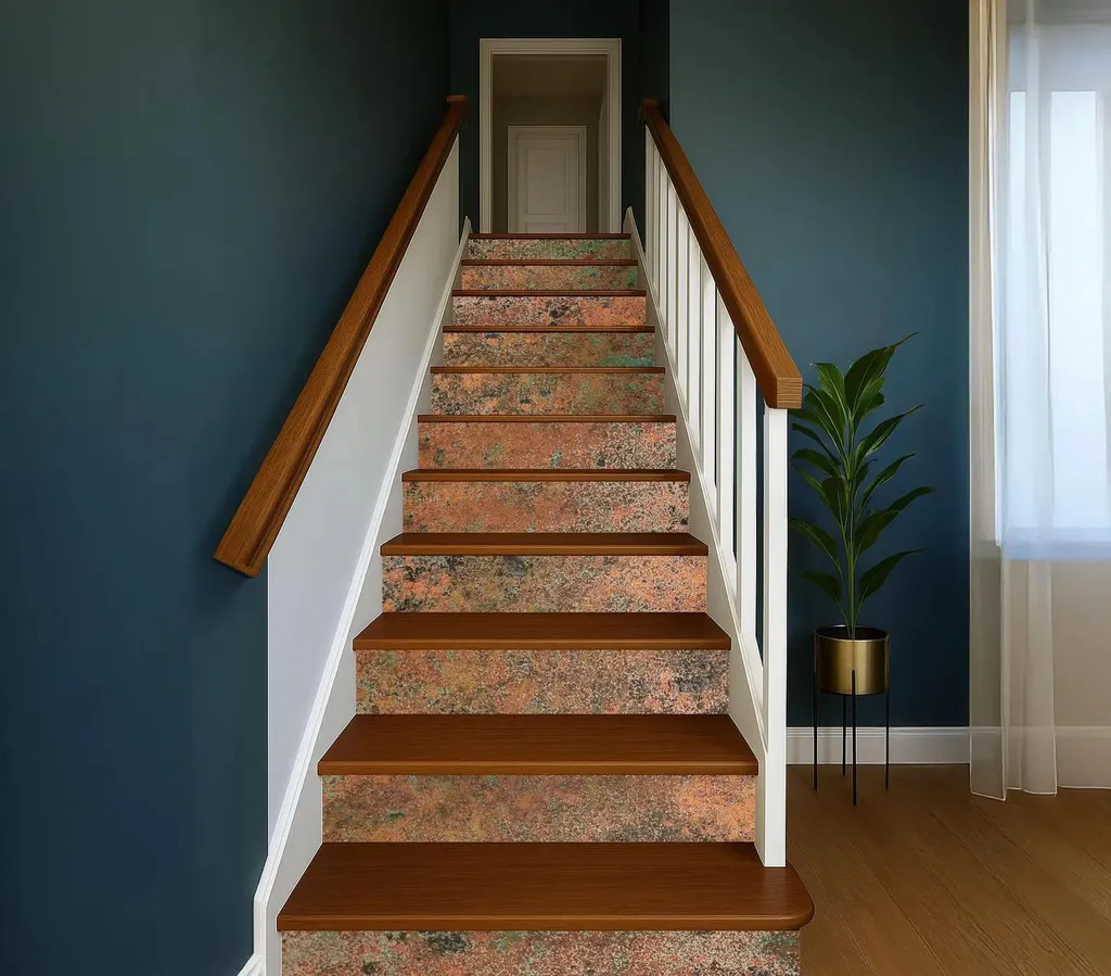 Rénovation Escalier : Revêtement en Cuivre 112x18 cm Fait Main