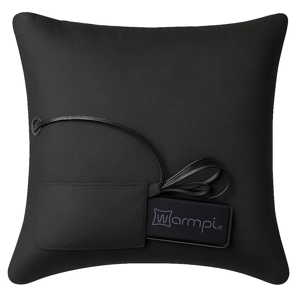 Warmpi® Cuscinetto riscaldante a infrarossi con power bank da 10.000 mAh - Cuscinetto riscaldante in ciniglia verde oliva - 45x45 cm - Senza fili e utilizzabile con cavo integrato da 2,5 m - 7