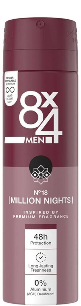 8x4 Deospray für Männer – Nr. 18 „Millions Nights“ 150 ml Produktbild 