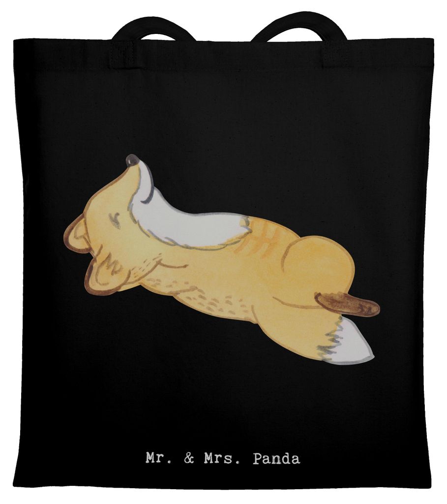 Mr. & Mrs. Panda Tote Bag Fuchs Crunches - Schwarz - Geschenk, Unitasche, Bauchpressen, Laptoptasche, einkaufstasche baumwolle, Fitnessstudio, Shop...