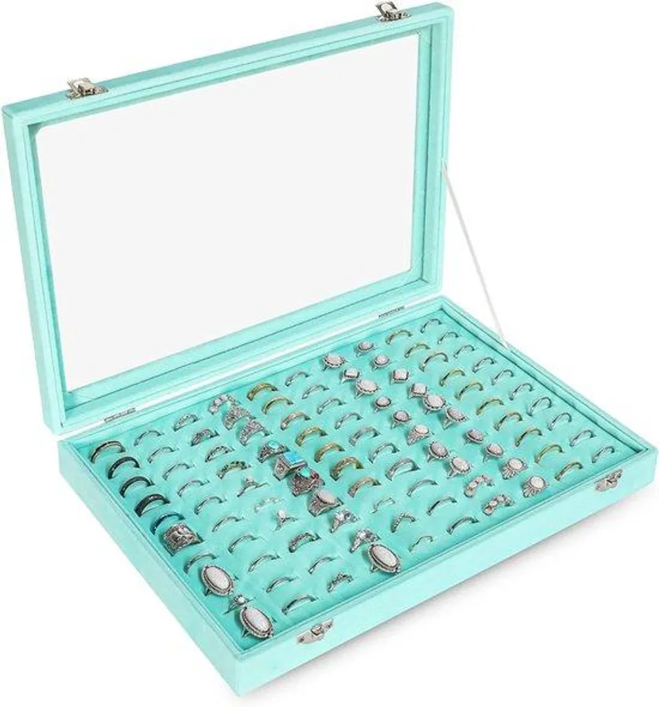 Plateau à bijoux turquoise anti-nœuds 100 compartiments pour boucles