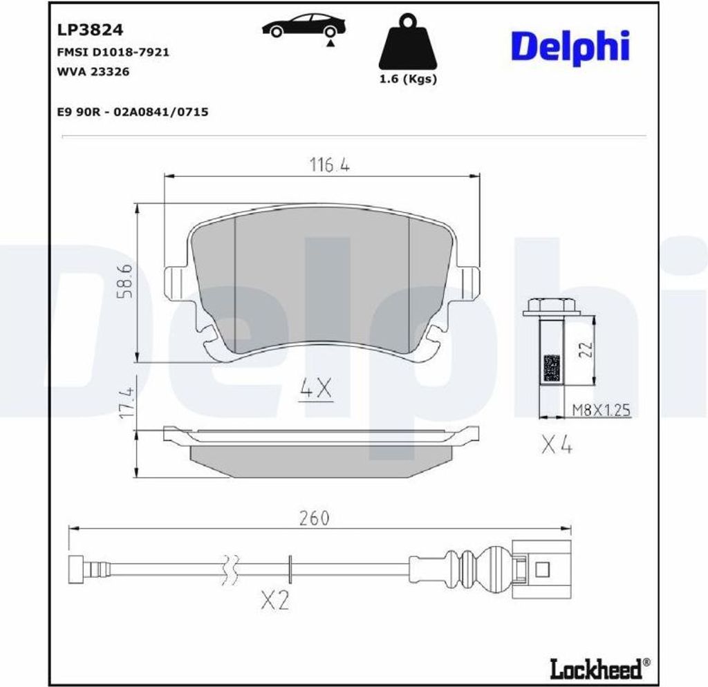 DELPHI Bremsbeläge Satz Hinten Bremsklötze für BENTLEY CONTINENTAL Coupe (3W) LP3824