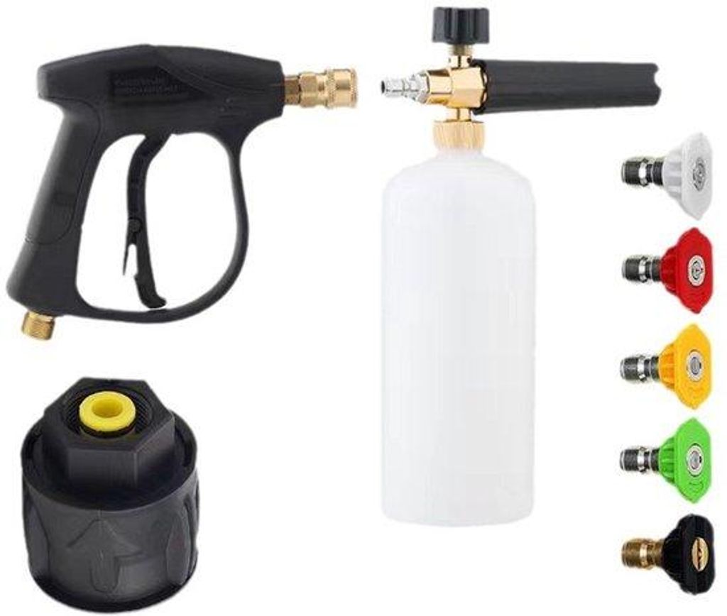 Autowasstraat-schuimlansset mit 5 Düse, Adapter, 1 l, anpassbarer 1/4"-Schnellkopf, Schaumkanonflasche, Seifenabgabeeinheit