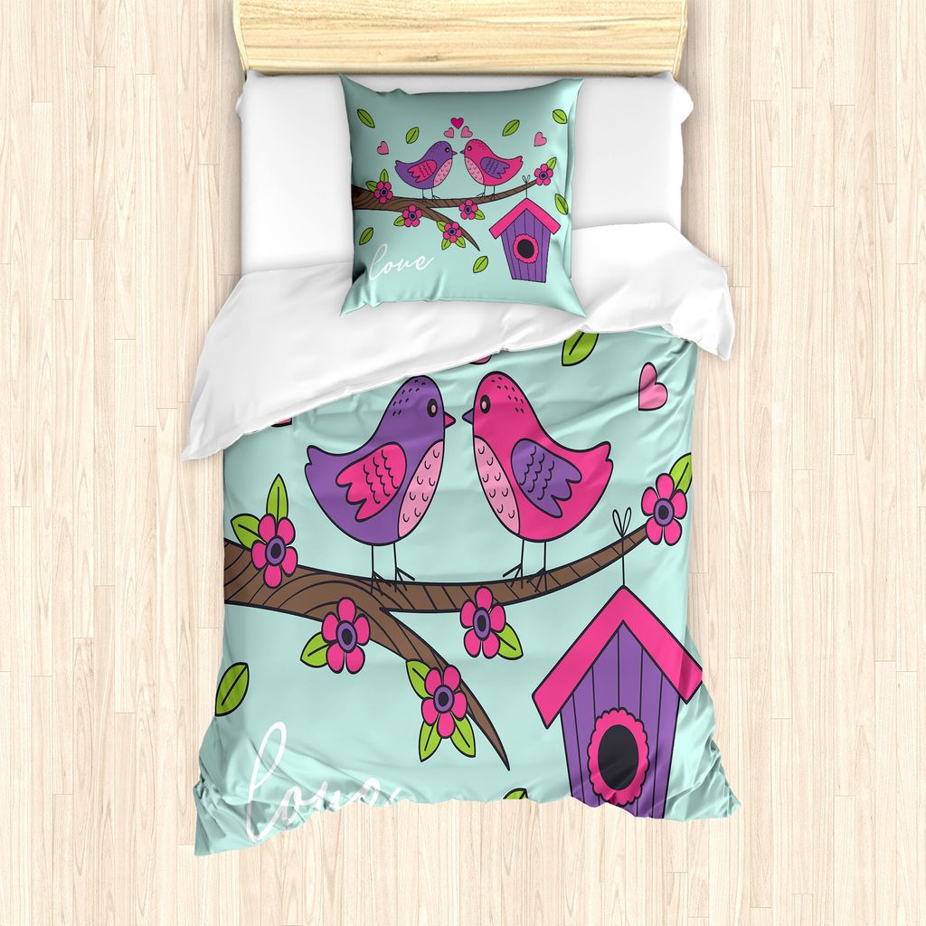 ABAKUHAUS birdshouse Bettbezug Set für Einzelbetten, Valentines Love Blumen, Milbensicher Allergiker geeignet mit Kissenbezug, 135 cm x 200 cm - 8...
