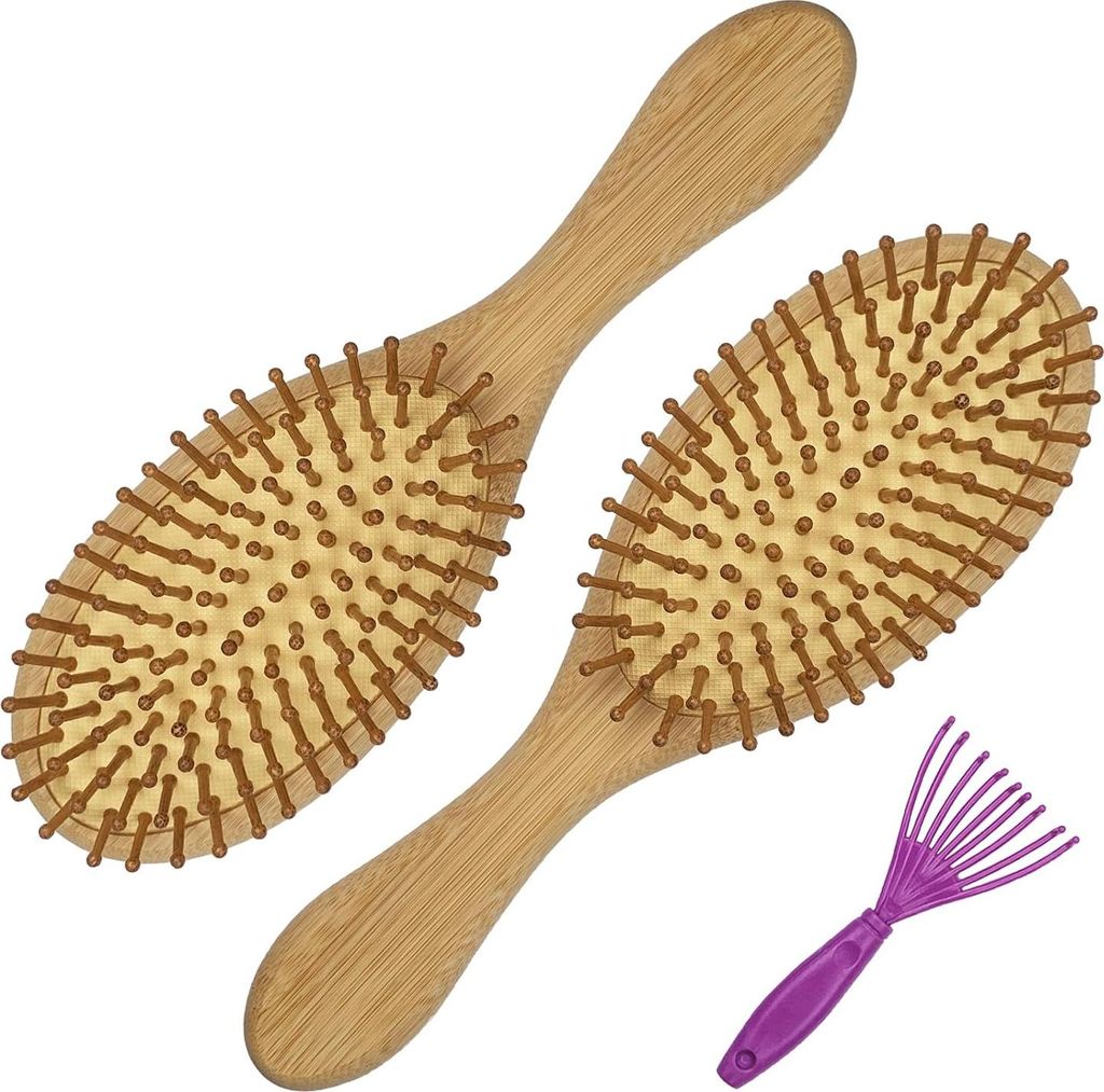 Set aus 3 Haarbürsten aus Bambus - antistatisch - geeignet für langes und lockiges Haar