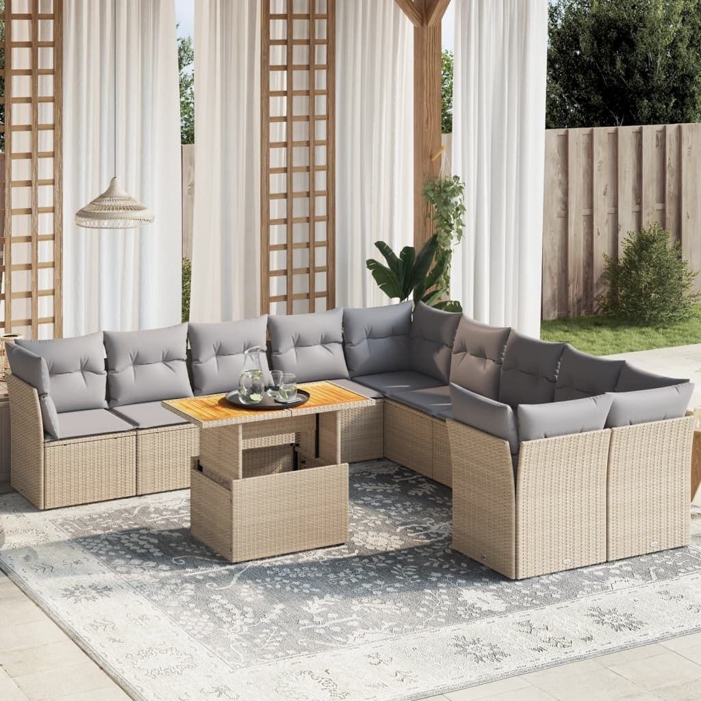 Maison Exclusive - 11-tlg. Garten-Sofagarnitur mit Kissen Beige Poly Rattan
