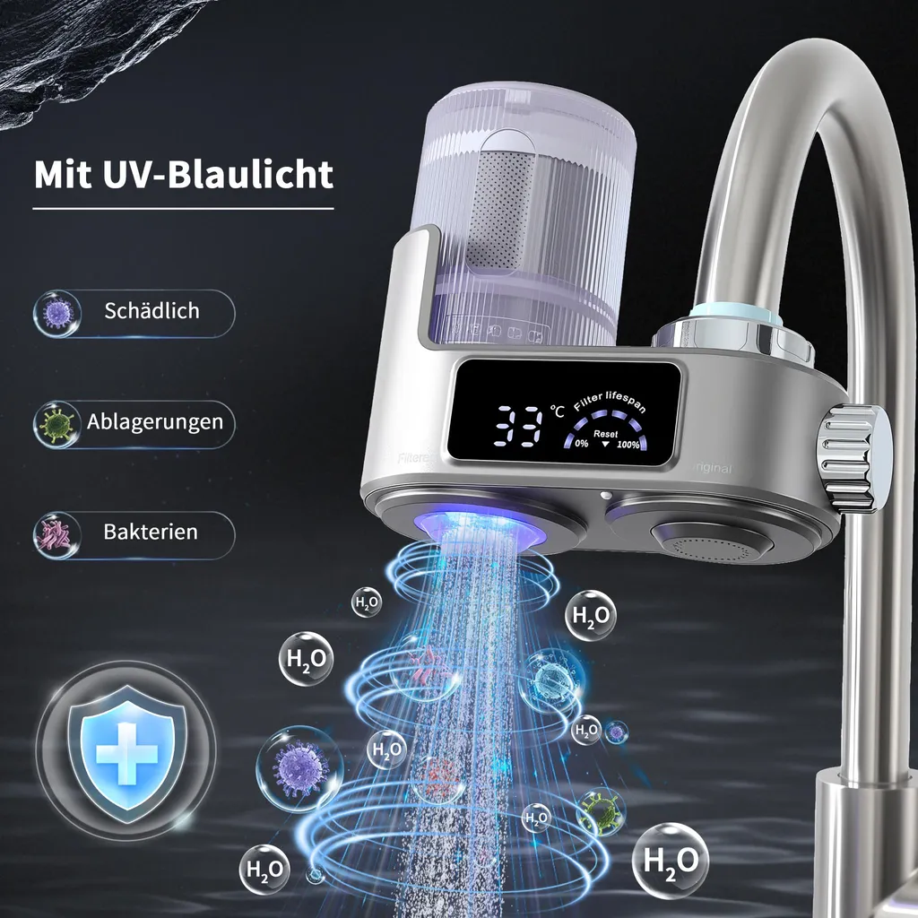 Filtre à eau robinet cuisine stérilisant élimine chlore et plomb - Gris - 8