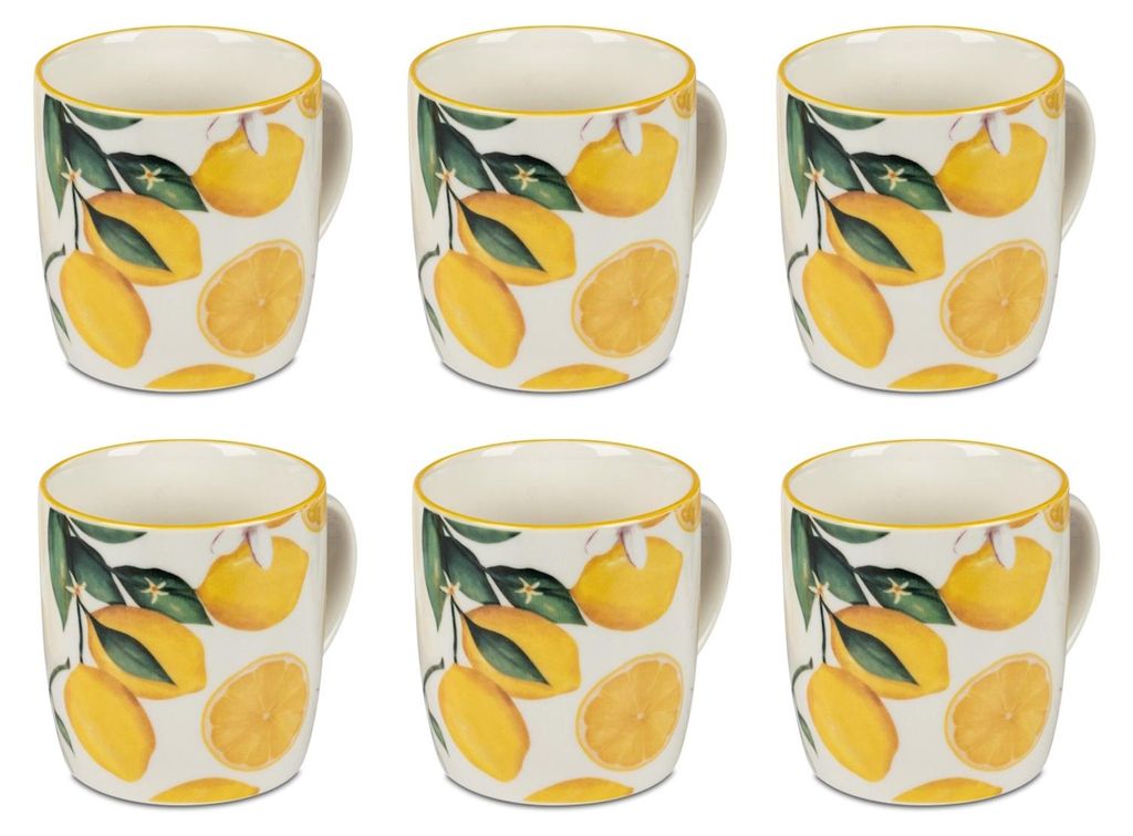 6er Set Becher Fresh Lemon Zitronen für 325ml weiß gelb Porzellan Formano S25