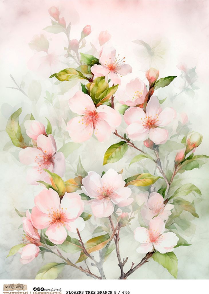 Reispapier Decoupage Bastelpapier A4 - Scraplove - Flowers Tree Branch 8