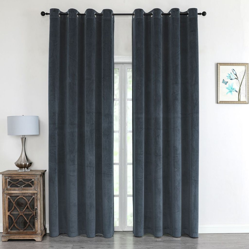 Samtvorhang 140 x 245 cm mit Öse wasserabweisend dunkelgrau Produktbild 