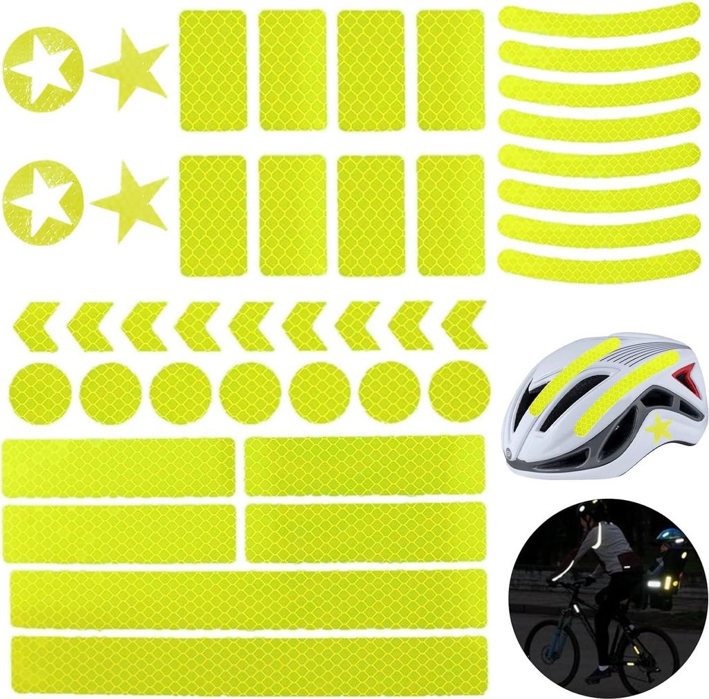 42 Stück Fahrrad Reflektoren Aufkleber Set,Reflektoren Sticker Aufkleber,Tape Reflexfolie Selbstklebend,Leuchtaufkleber für Fahrradhelme, Motorr...