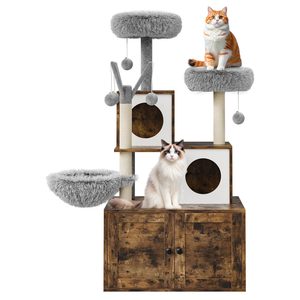 Cache litière discret et arbre à chat stable pour éviter les odeurs - 2