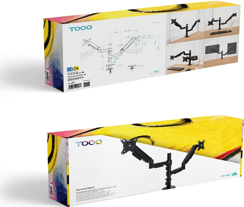 Bras articulé double écran 17-32'' pour setup informatique Tooq
