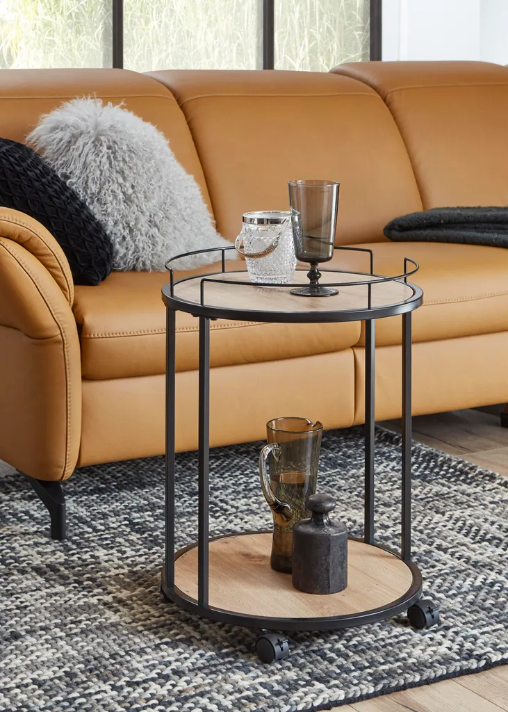 Petite table d'appoint mobile en mélamine chêne et structure métal - 5