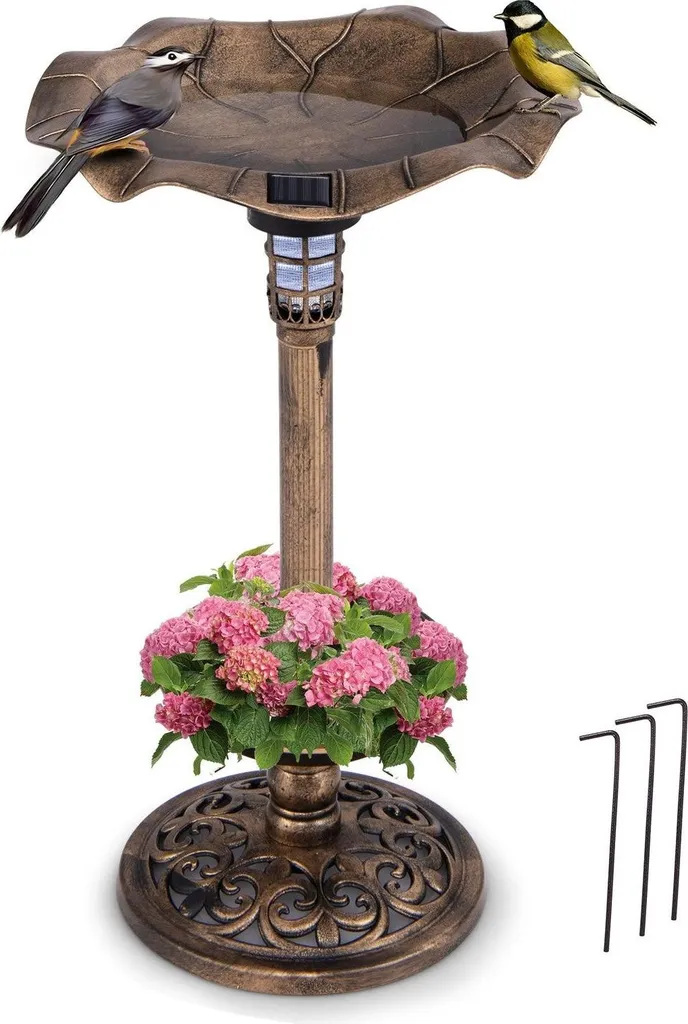 Attirer les oiseaux au jardin avec ce bain solaire LED et jardinière 76cm