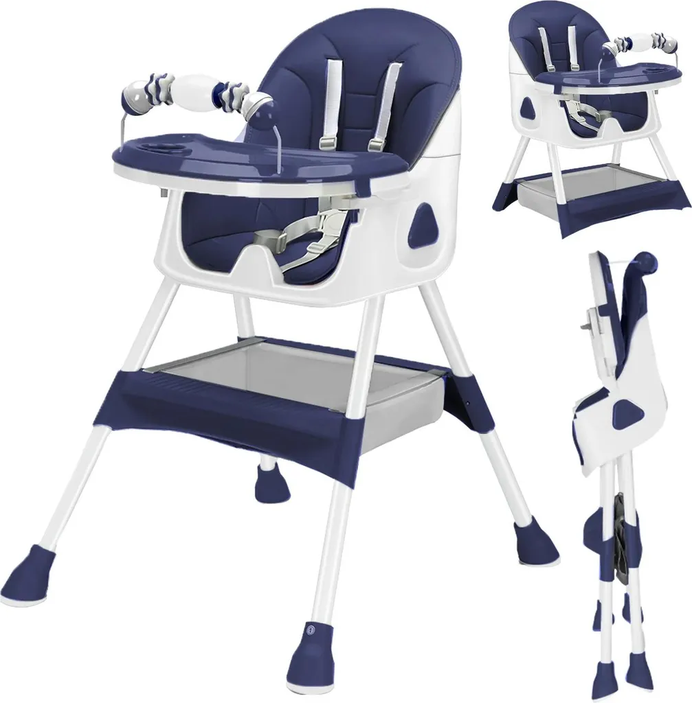 Chaise haute bébé 3 en 1 pliable et rehausseur portable bleu métal