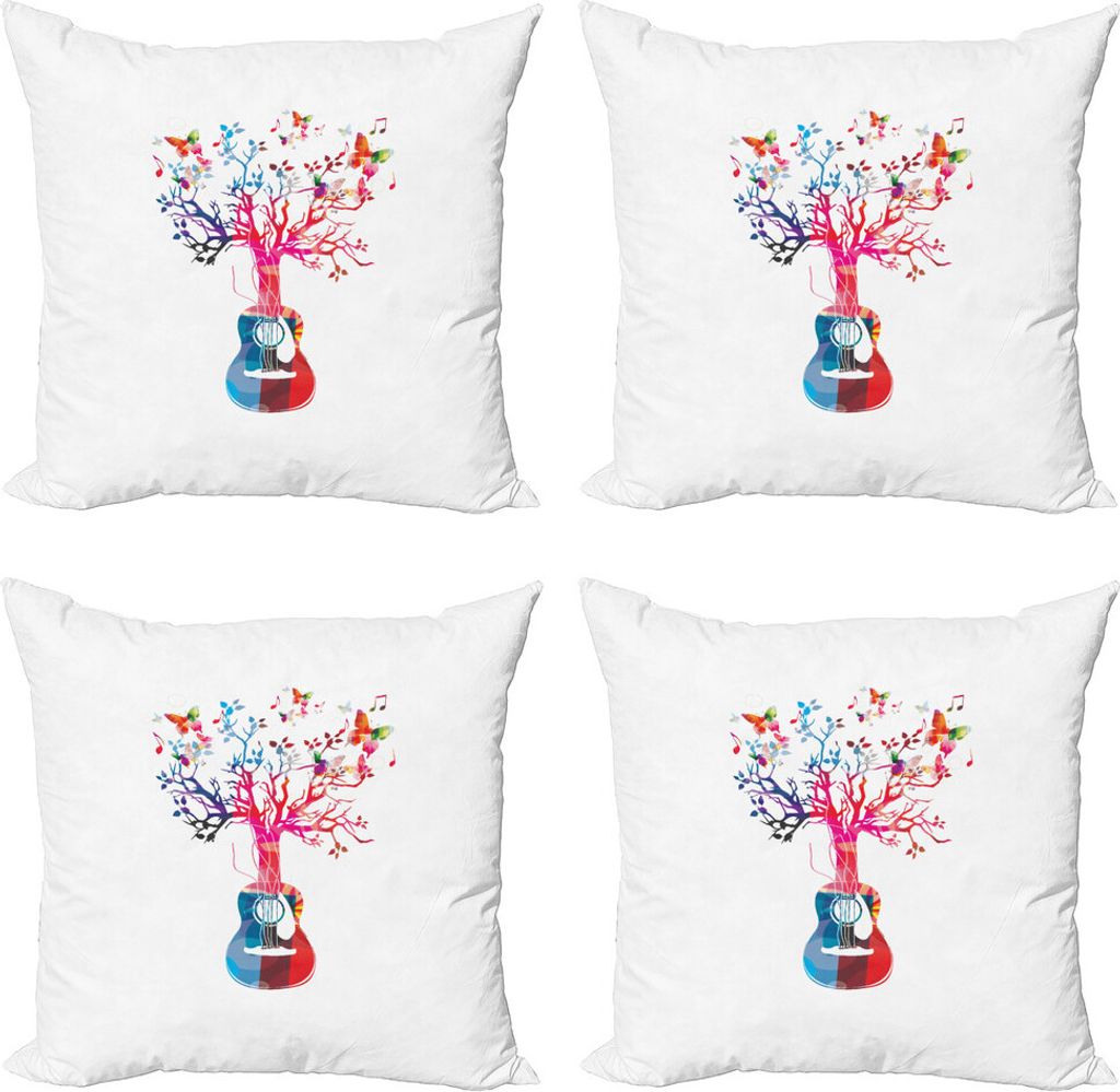 ABAKUHAUS Gitarre Kissenbezug Set (4 Stück), Baum Schmetterlinge, Moderner Doppelseitiger Digitaldruck, 60 cm x 60 cm, Mehrfarbig