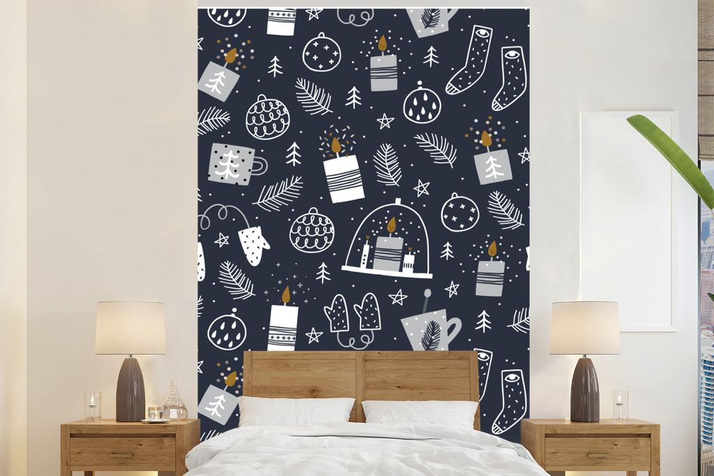 MuchoWow Fototapete für Wohnzimmer oder Schlafzimmer Wandtapete Vinyl Motivtapete Muster - Weihnachten - Kerzen - 200x300 cm - Wanddekorationen