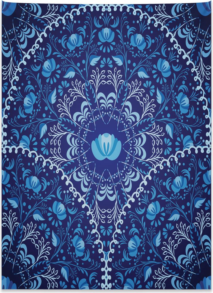 Abakuhaus Blumen Wandteppich, Orientalisches Kreisdesign aus Weiches Mikrofaser Stoff Kein Verblassen Klare Farben Waschbar, 110 x 150 cm, Marinebl...