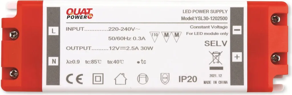 Trasformatore LED Slim 12V 30W QUATPOWER YSL30 | Design Invisibile